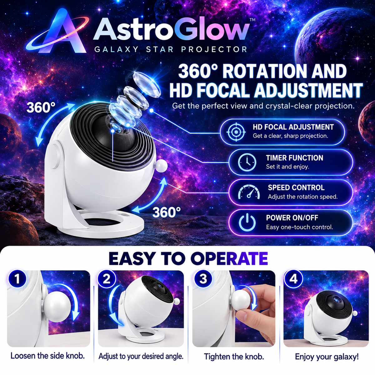 AstroGlow™ Galaxy Star Projector