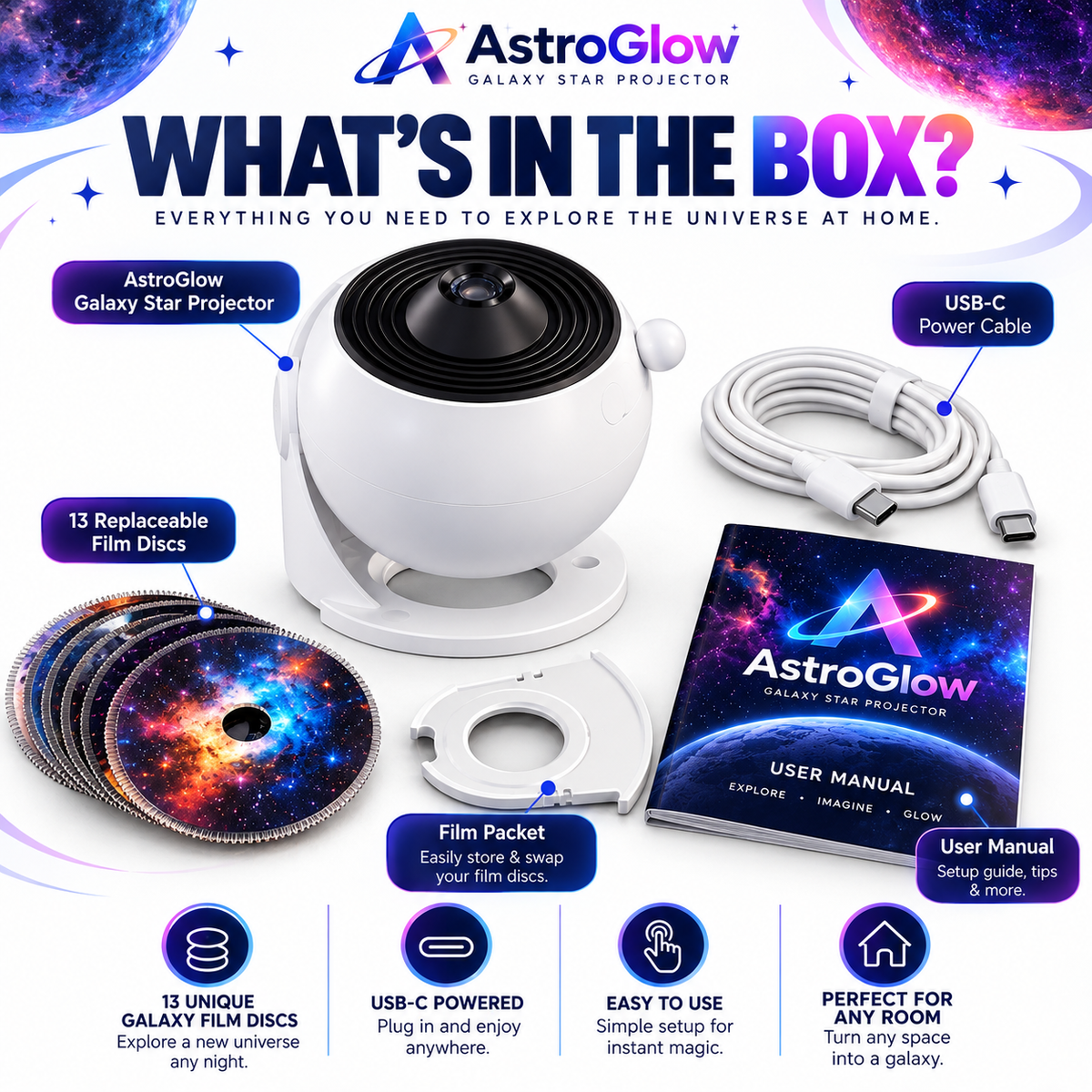 AstroGlow™ Galaxy Star Projector